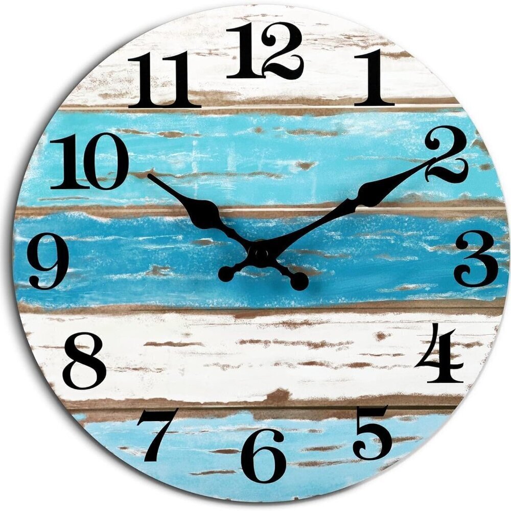 Beach Themed Blue Wall Clocks Battery Operated Silent Non-Ticking, Vintage